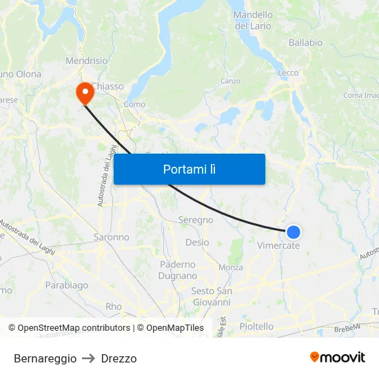 Bernareggio to Drezzo map