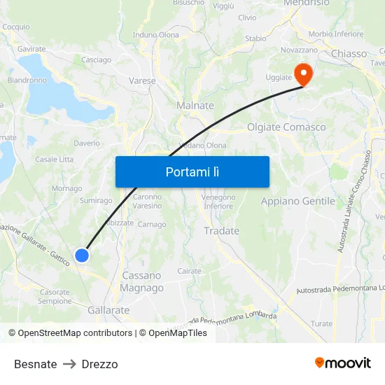 Besnate to Drezzo map
