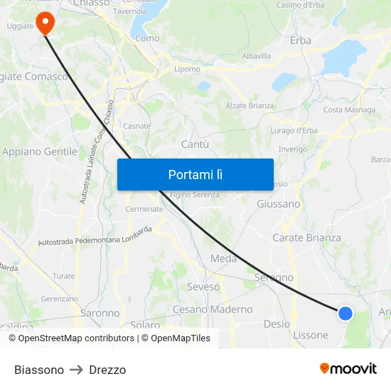 Biassono to Drezzo map