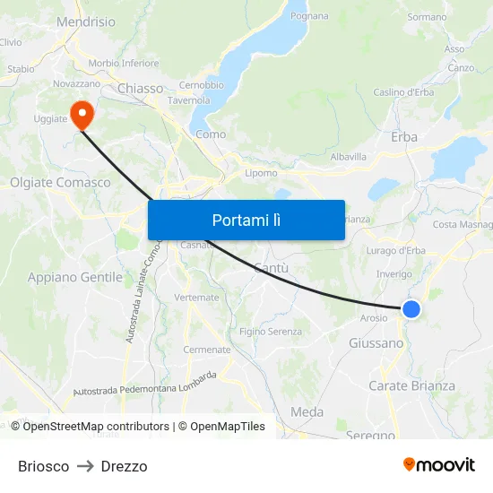 Briosco to Drezzo map