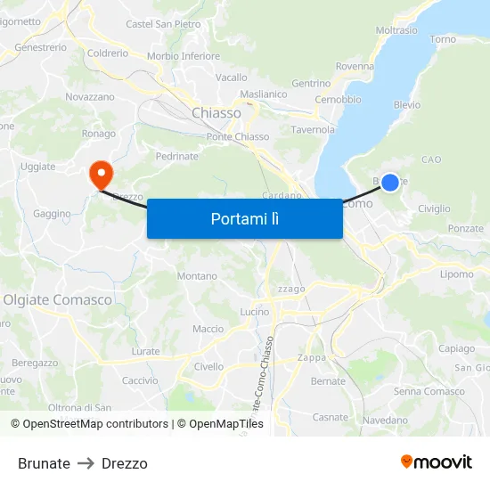 Brunate to Drezzo map