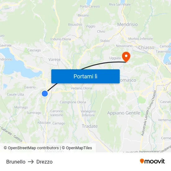 Brunello to Drezzo map