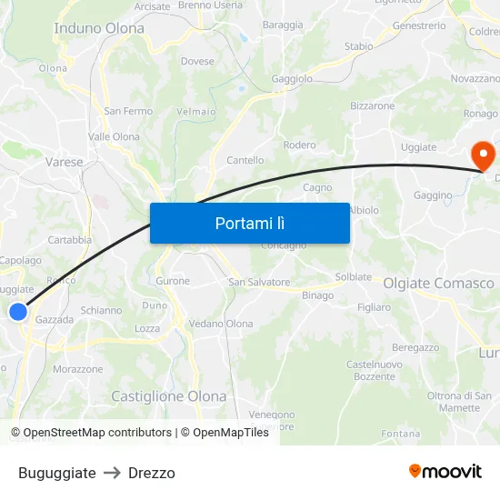 Buguggiate to Drezzo map