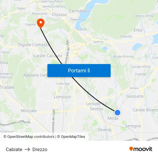 Cabiate to Drezzo map