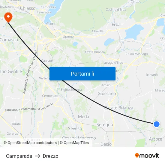 Camparada to Drezzo map