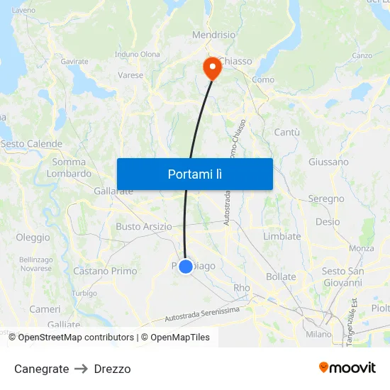 Canegrate to Drezzo map
