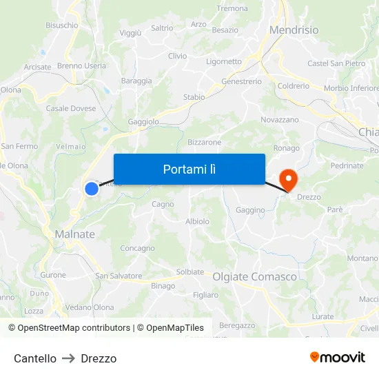 Cantello to Drezzo map