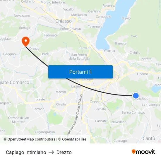 Capiago Intimiano to Drezzo map
