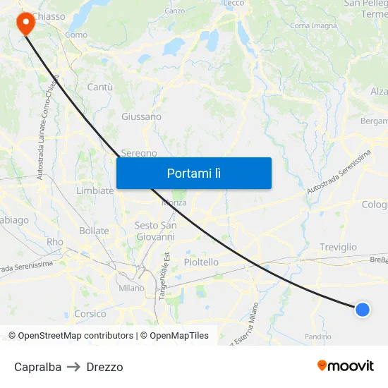 Capralba to Drezzo map