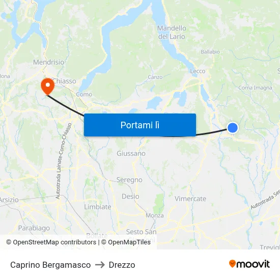 Caprino Bergamasco to Drezzo map