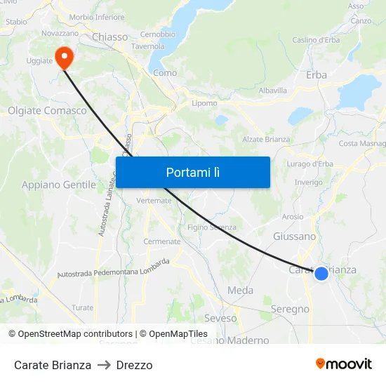 Carate Brianza to Drezzo map