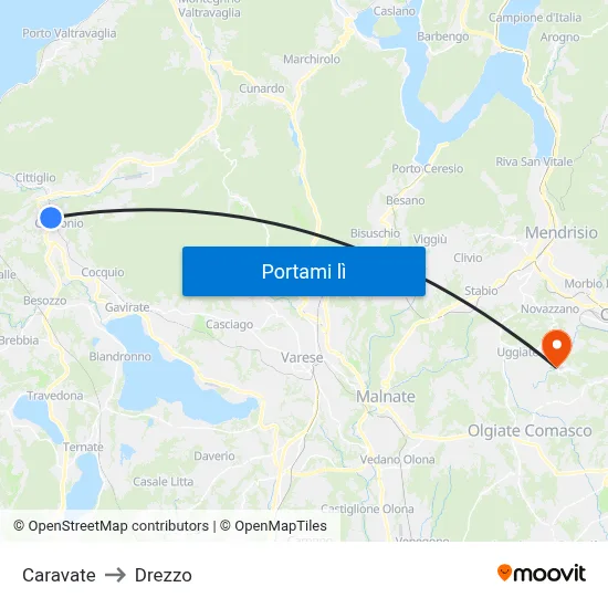 Caravate to Drezzo map