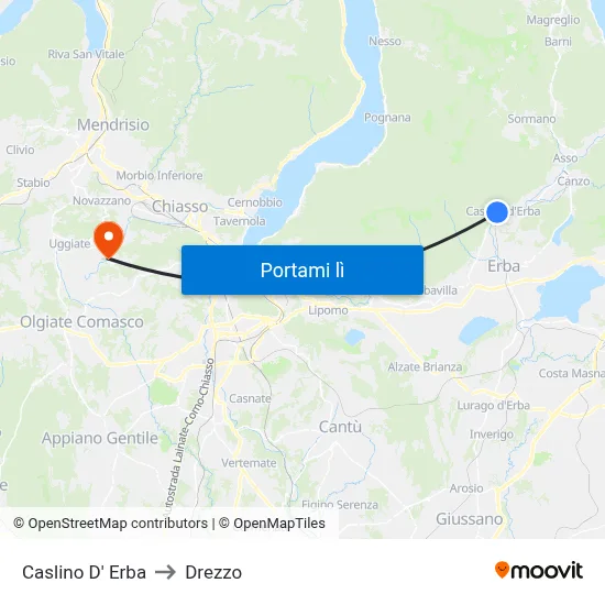 Caslino D' Erba to Drezzo map