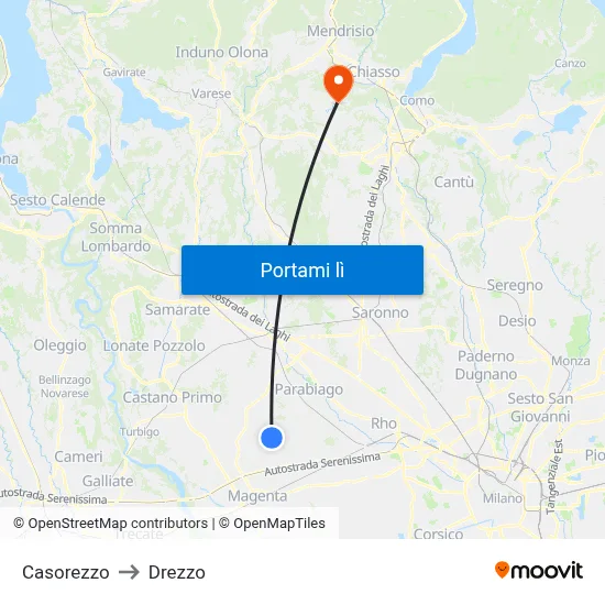 Casorezzo to Drezzo map