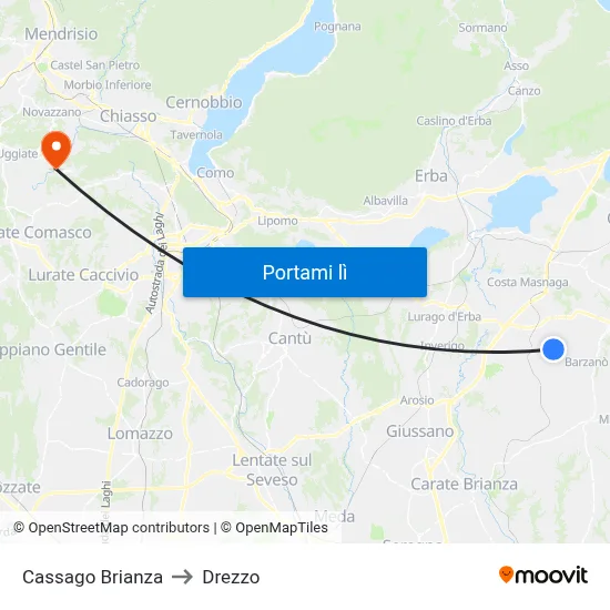Cassago Brianza to Drezzo map