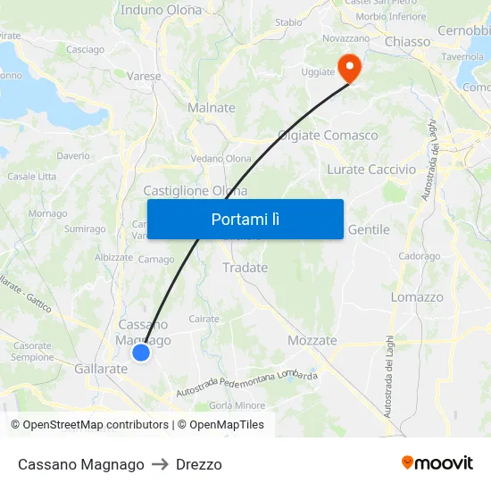 Cassano Magnago to Drezzo map