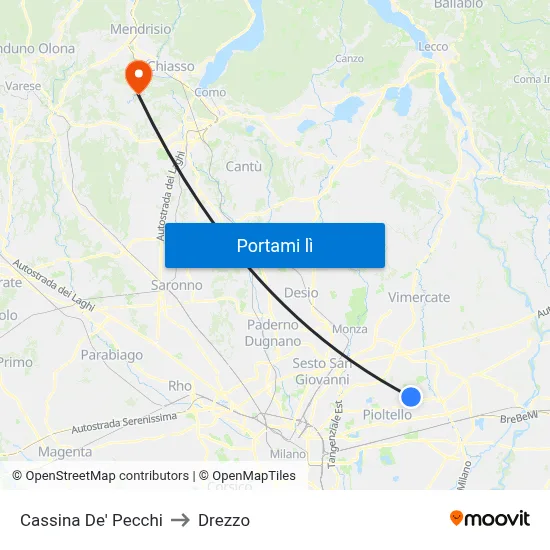 Cassina De' Pecchi to Drezzo map