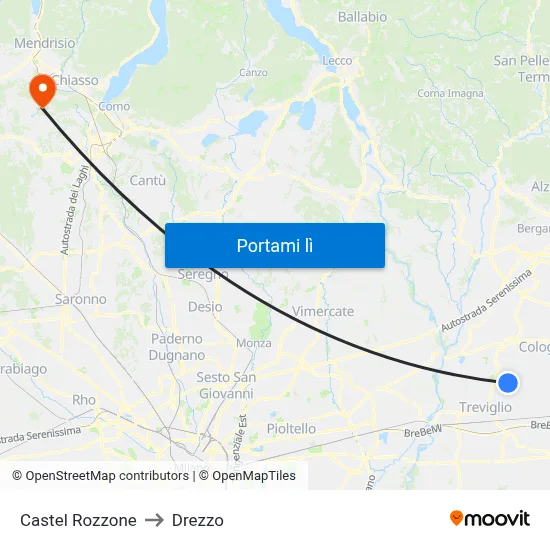 Castel Rozzone to Drezzo map