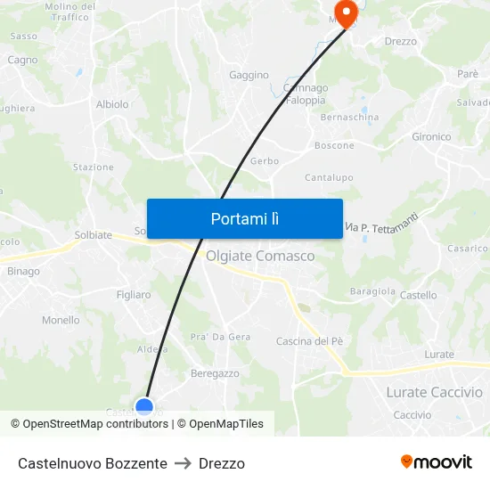 Castelnuovo Bozzente to Drezzo map