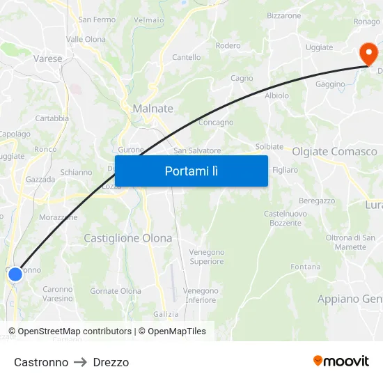 Castronno to Drezzo map