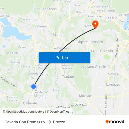 Cavaria Con Premezzo to Drezzo map