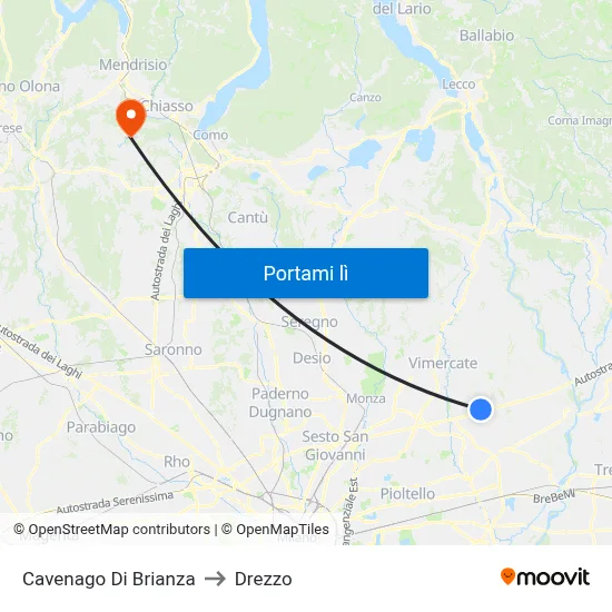 Cavenago Di Brianza to Drezzo map
