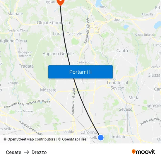 Cesate to Drezzo map