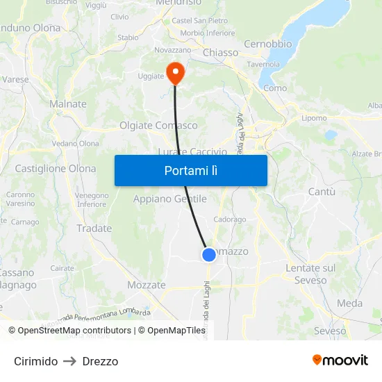 Cirimido to Drezzo map