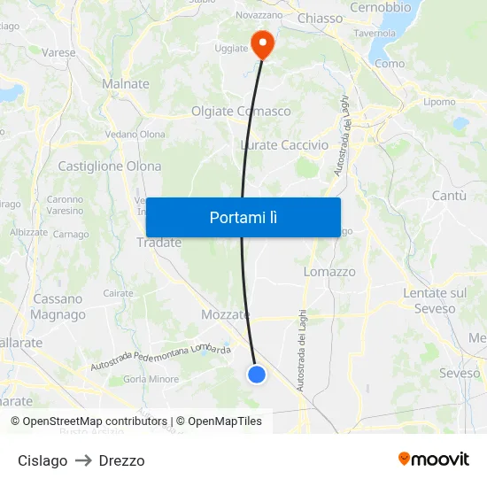 Cislago to Drezzo map