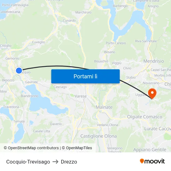 Cocquio-Trevisago to Drezzo map