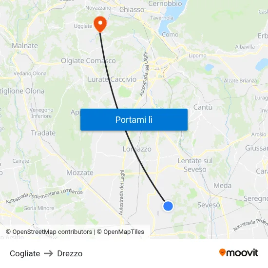 Cogliate to Drezzo map