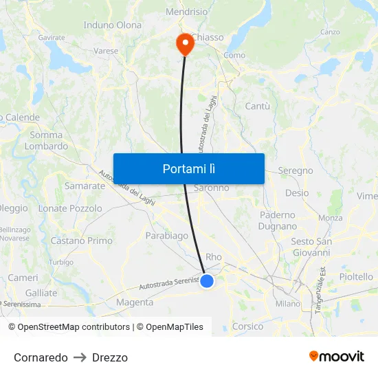 Cornaredo to Drezzo map