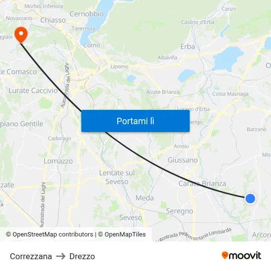 Correzzana to Drezzo map