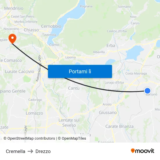 Cremella to Drezzo map