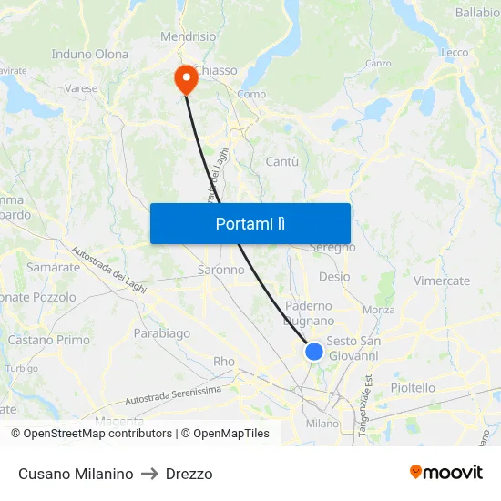 Cusano Milanino to Drezzo map
