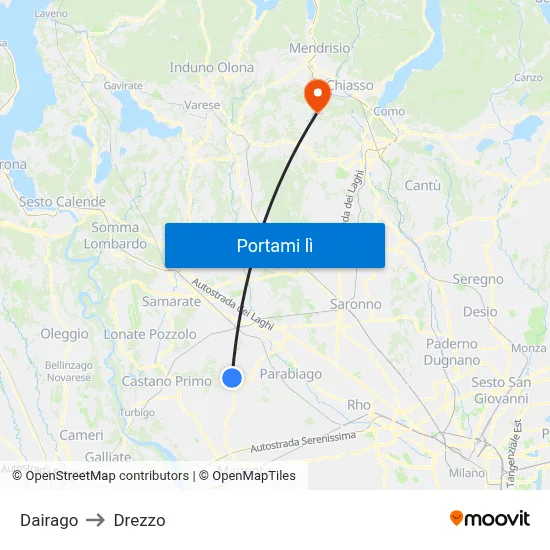 Dairago to Drezzo map