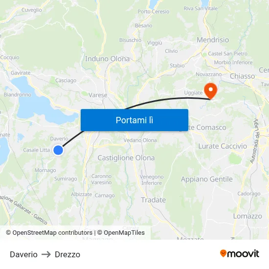Daverio to Drezzo map