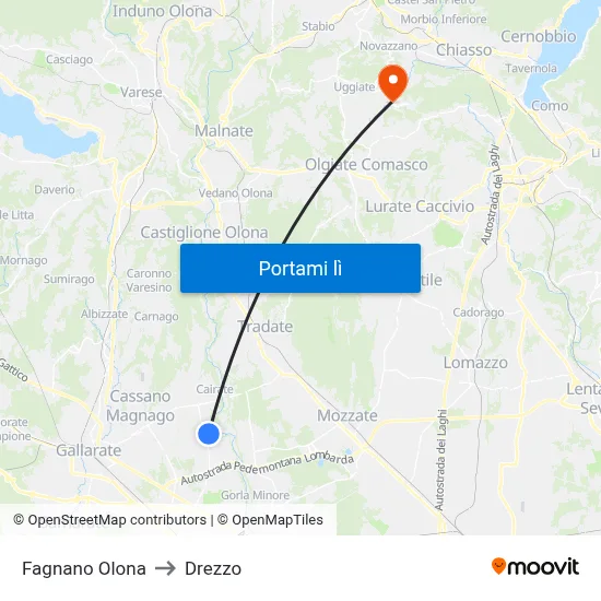 Fagnano Olona to Drezzo map