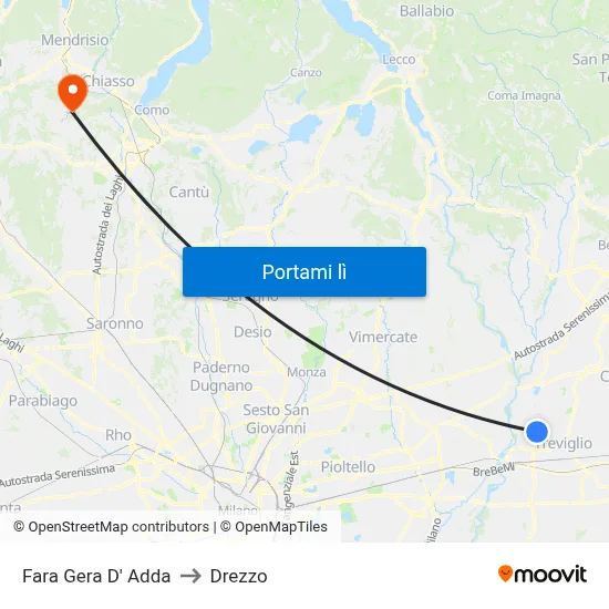 Fara Gera D' Adda to Drezzo map