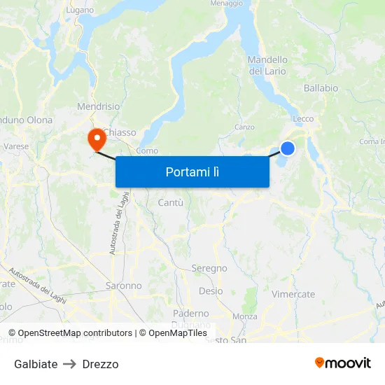 Galbiate to Drezzo map