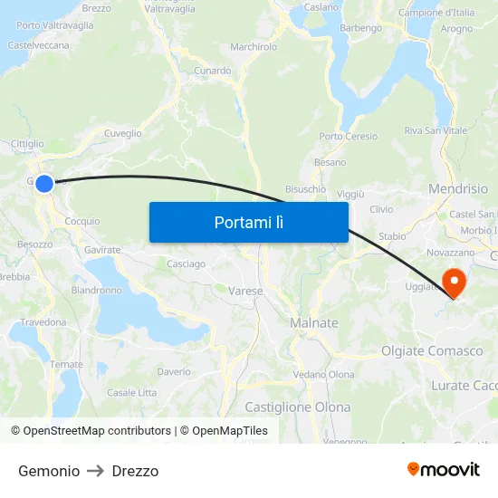 Gemonio to Drezzo map