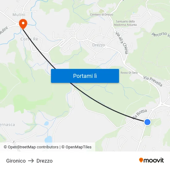 Gironico to Drezzo map