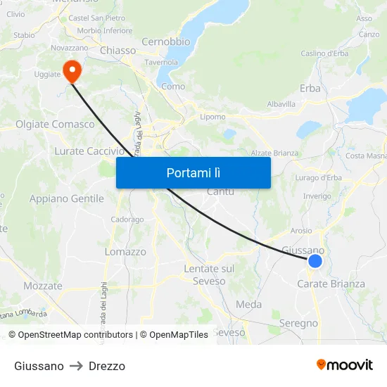 Giussano to Drezzo map
