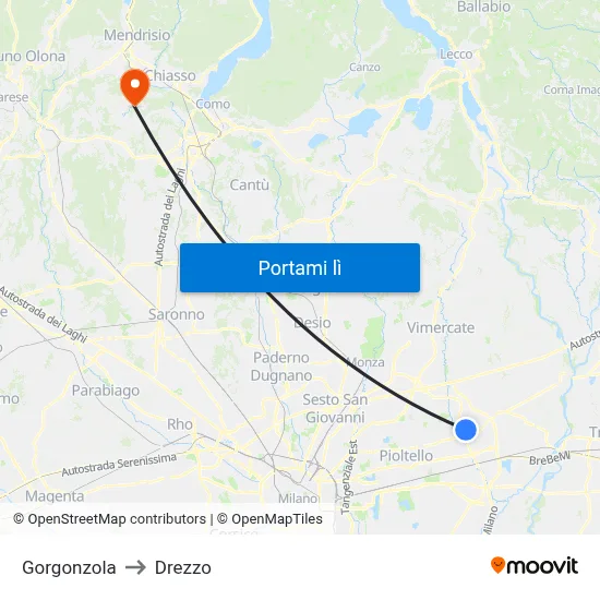 Gorgonzola to Drezzo map