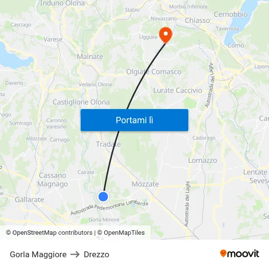 Gorla Maggiore to Drezzo map