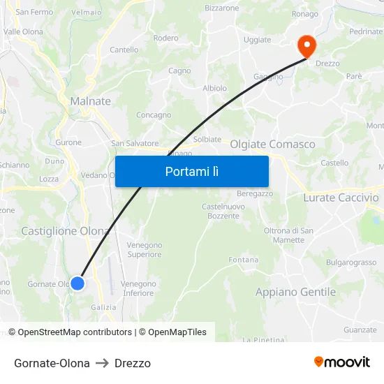 Gornate-Olona to Drezzo map