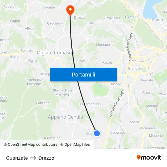 Guanzate to Drezzo map