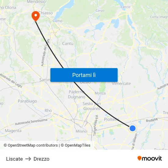 Liscate to Drezzo map