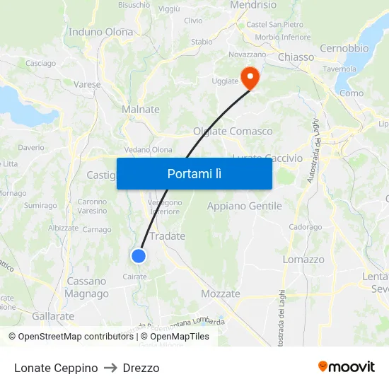 Lonate Ceppino to Drezzo map