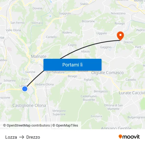 Lozza to Drezzo map